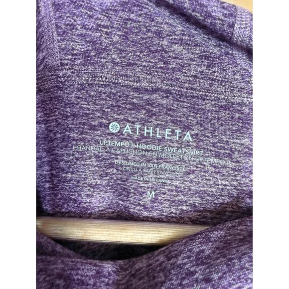 Athleta Uptempo II Hoodie Long Sleeve Heathered Purple Shirt Size M Athletic Top - Picture 6 of 10